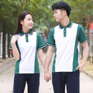 Mẫu áo polo màu xanh trắng đồng phục học sinh cấp 2